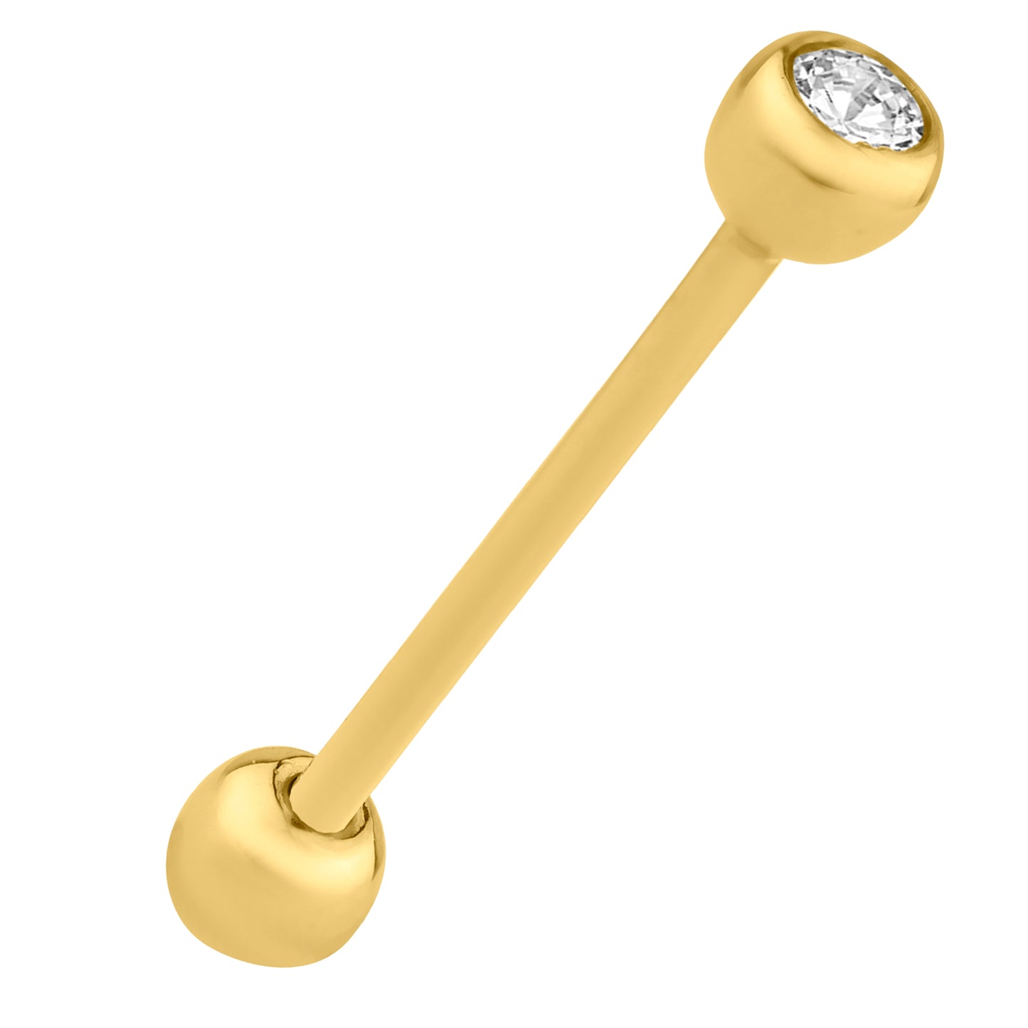 14k Solid Gold Double CZ Gem Barbell