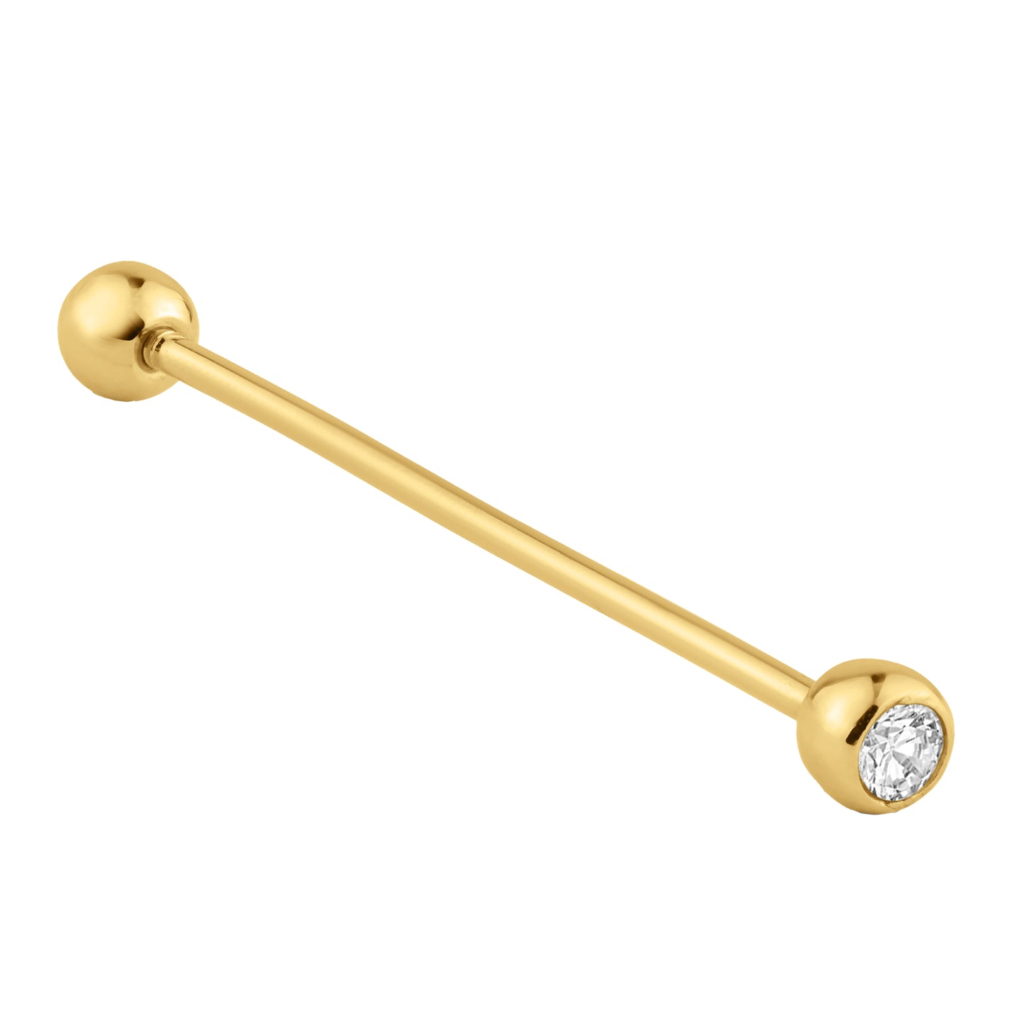 14k Solid Gold Double CZ Gem Barbell