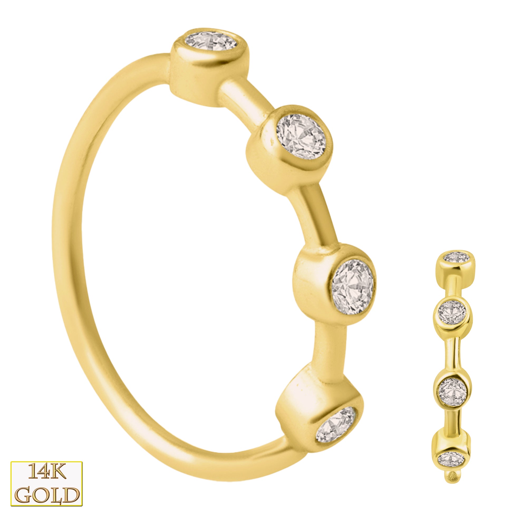 14k Yellow Gold Hoop Piercing Ring with Diamonds, Bezel Setting, 22g, GH/SI1 Stones, Luxurious Jewelry, Sexy Jewelz, Los Angeles