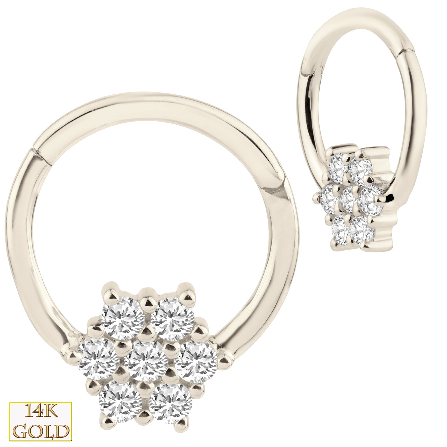 14K Solid Gold Snowflake Hinged Hoop, Multi Zircon Earrings, Elegant Winter Jewelry, Sexy Jewelz, Los Angeles