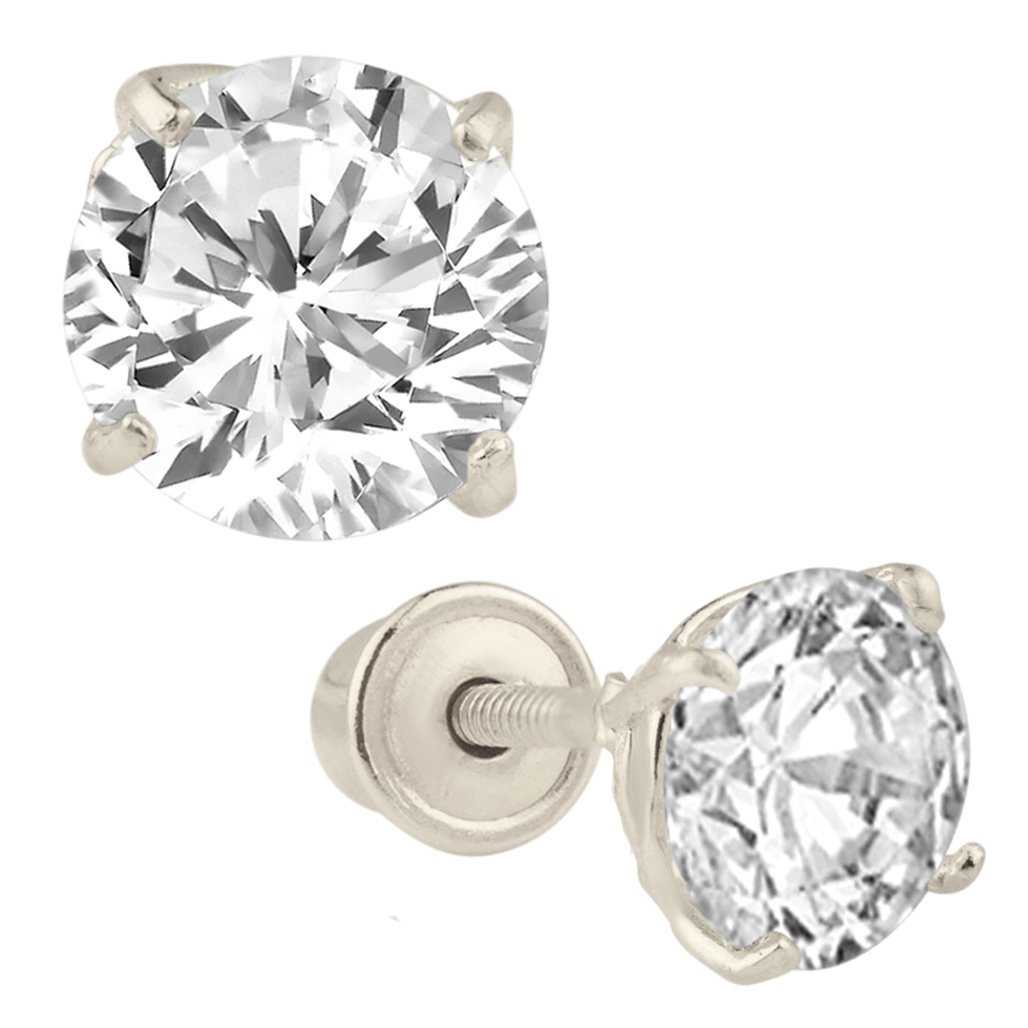 14k Gold Screw Backing Stud Earrings with Round Cubic Zirconia