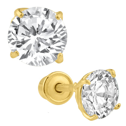 14k Gold Screw Backing Stud Earrings with Round Cubic Zirconia