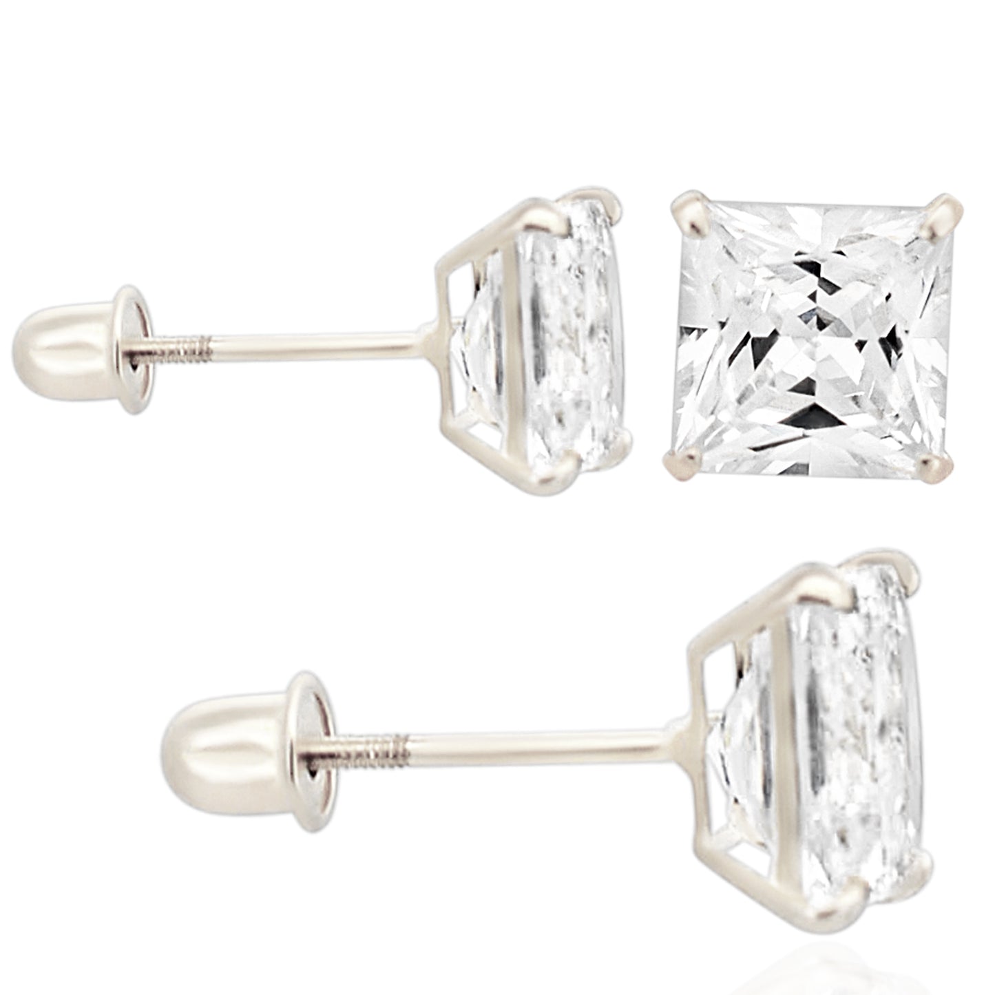 14K Gold Screw Back Stud Earring with Square Cubic Zirconia