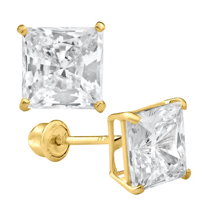 14K Gold Screw Back Stud Earring with Square Cubic Zirconia