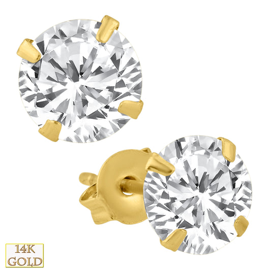 14K Yellow Gold Push Back Stud Earring with Square CZ in Stamping Setting