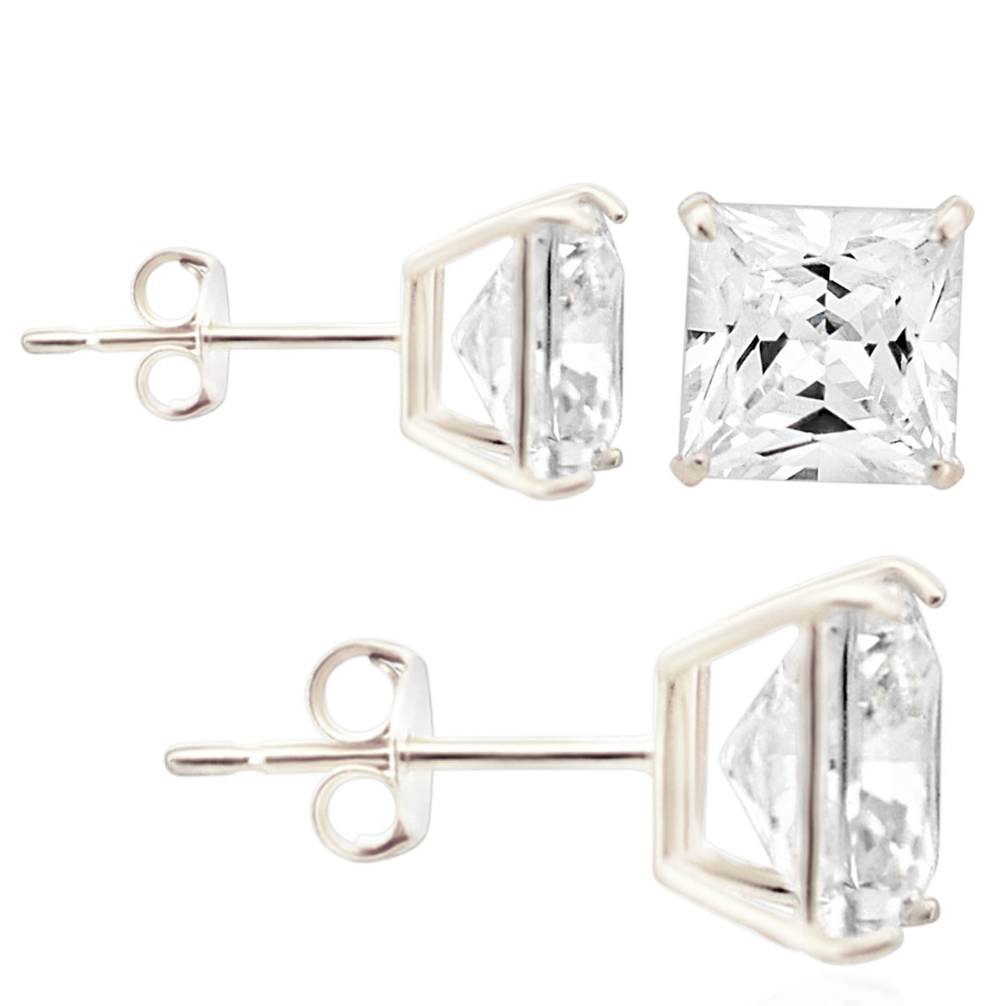 14K Solid Gold Push Back Stud Earring with Square Cubic Zirconia