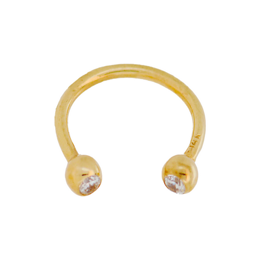 14k Solid Gold 16g Horseshoe with Ball Cubic Zirconia