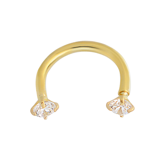 14k Solid Gold 16g Horseshoe with Cubic Zirconia in Prong Setting