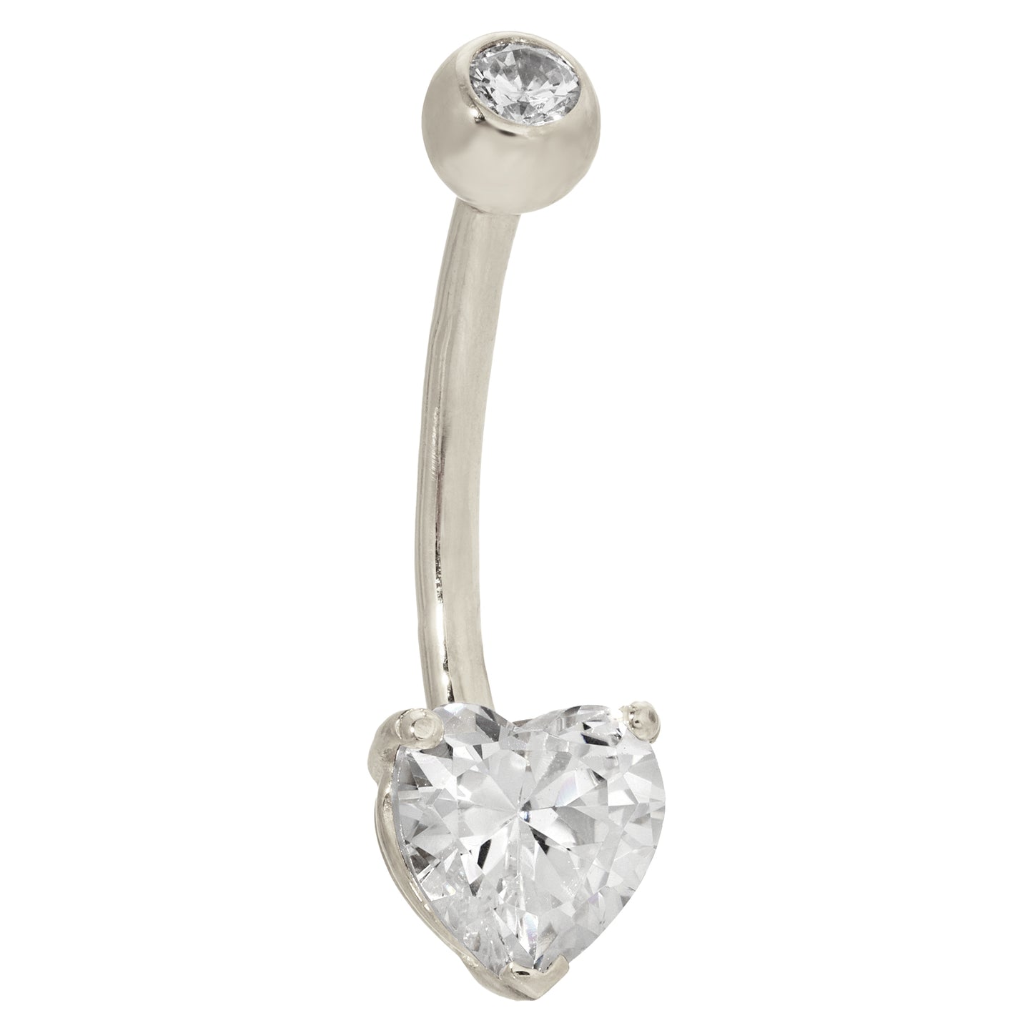 14k Solid Gold Banana Belly Ring Heart Prong Setting Zircon