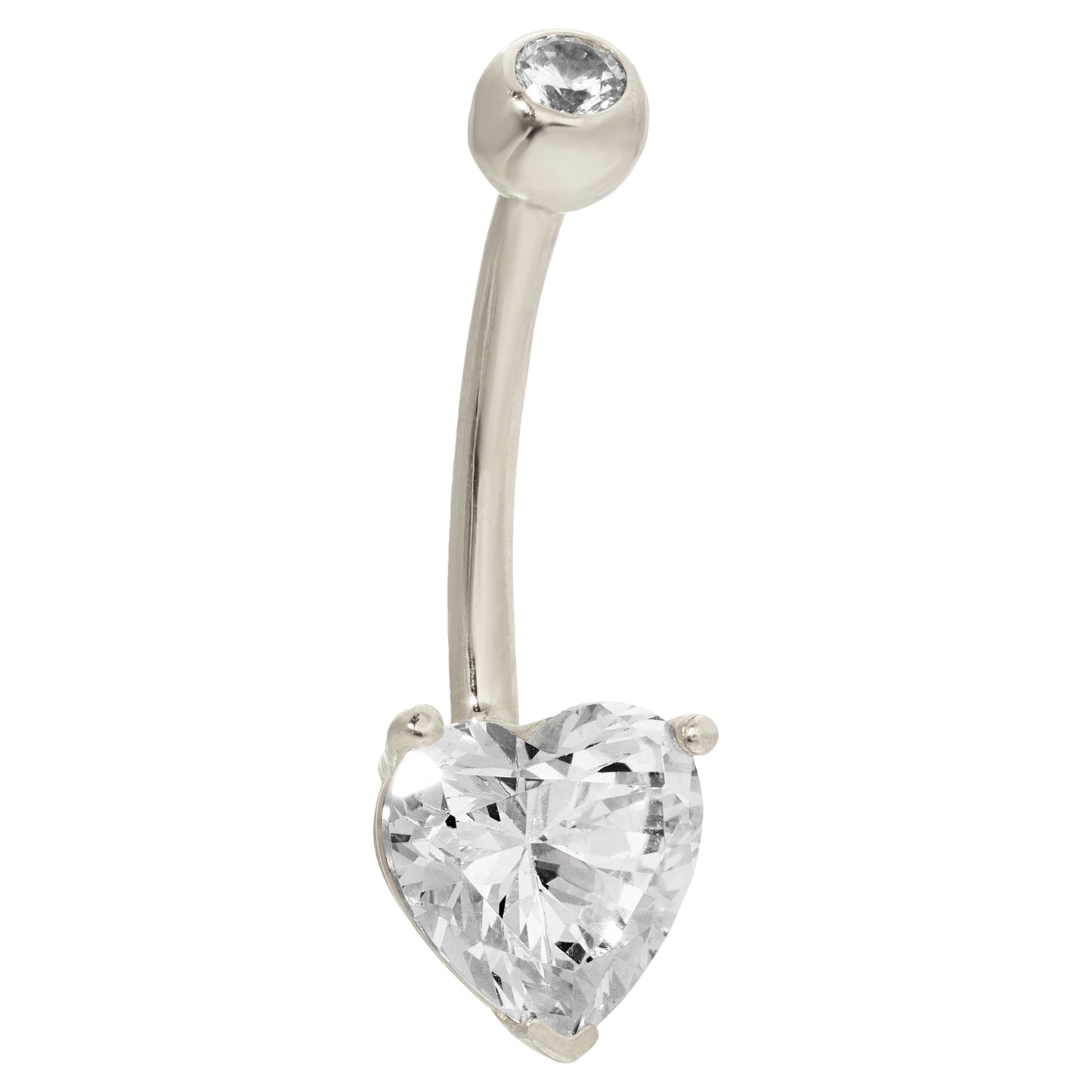 14k Solid Gold Banana Belly Ring Heart Prong Setting Zircon