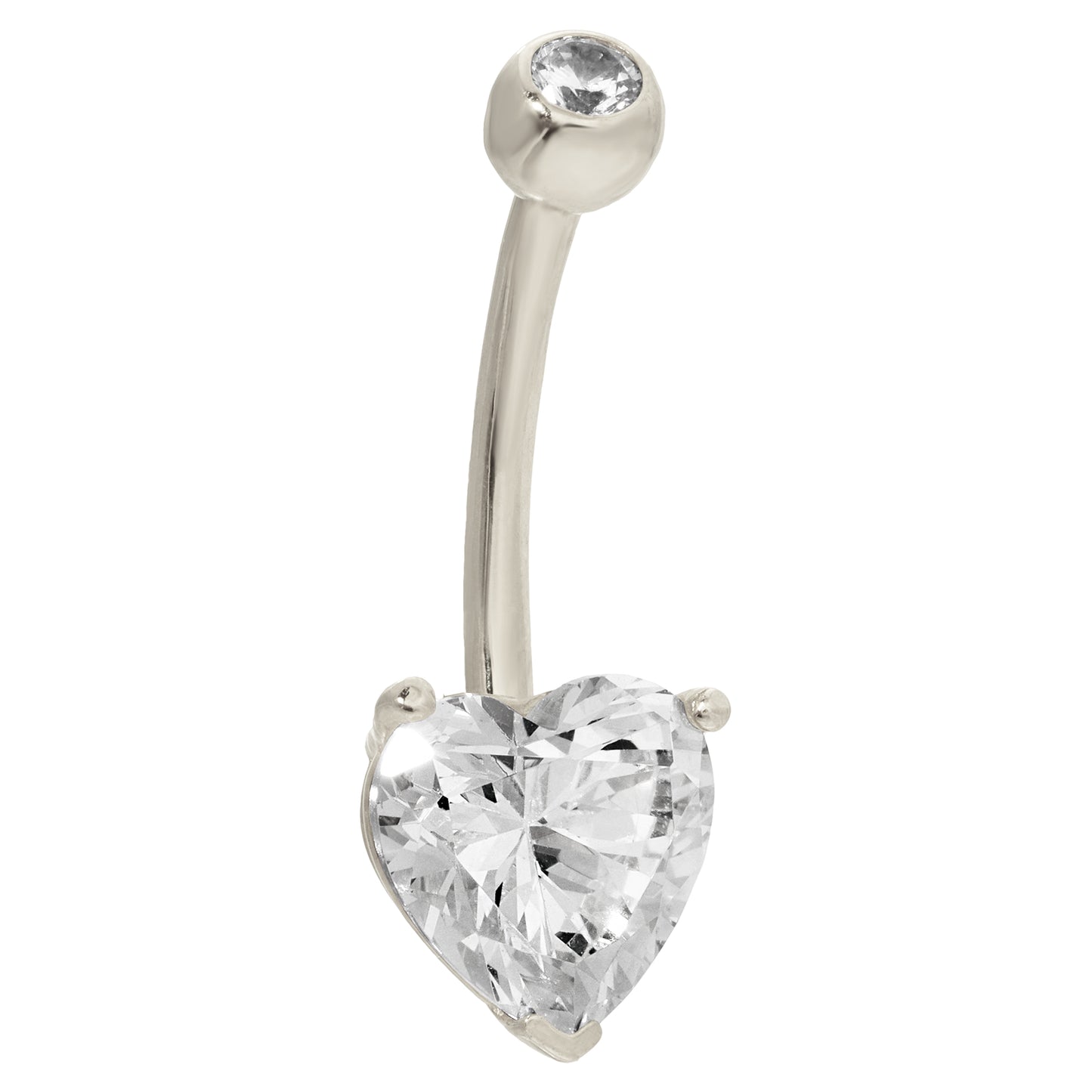 14k Solid Gold Banana Belly Ring Heart Prong Setting Zircon