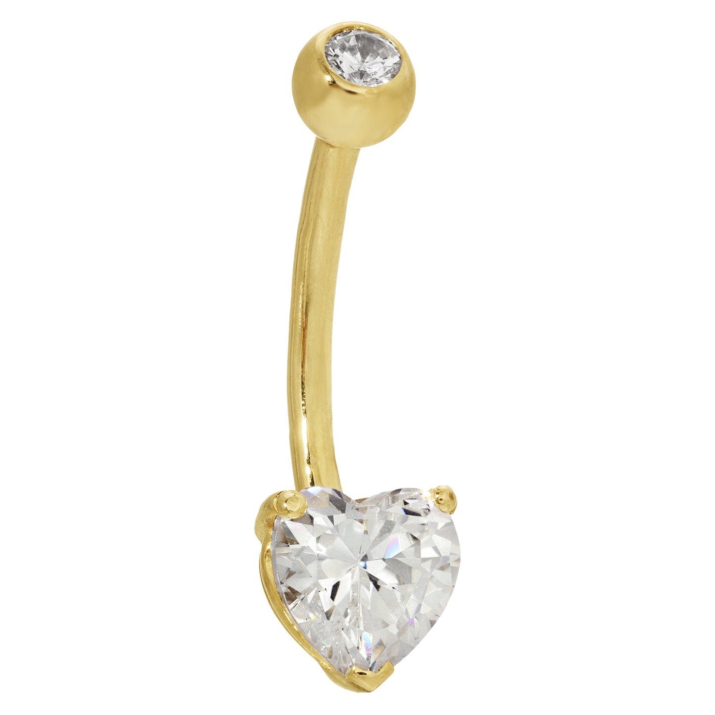 14k Solid Gold Banana Belly Ring Heart Prong Setting Zircon