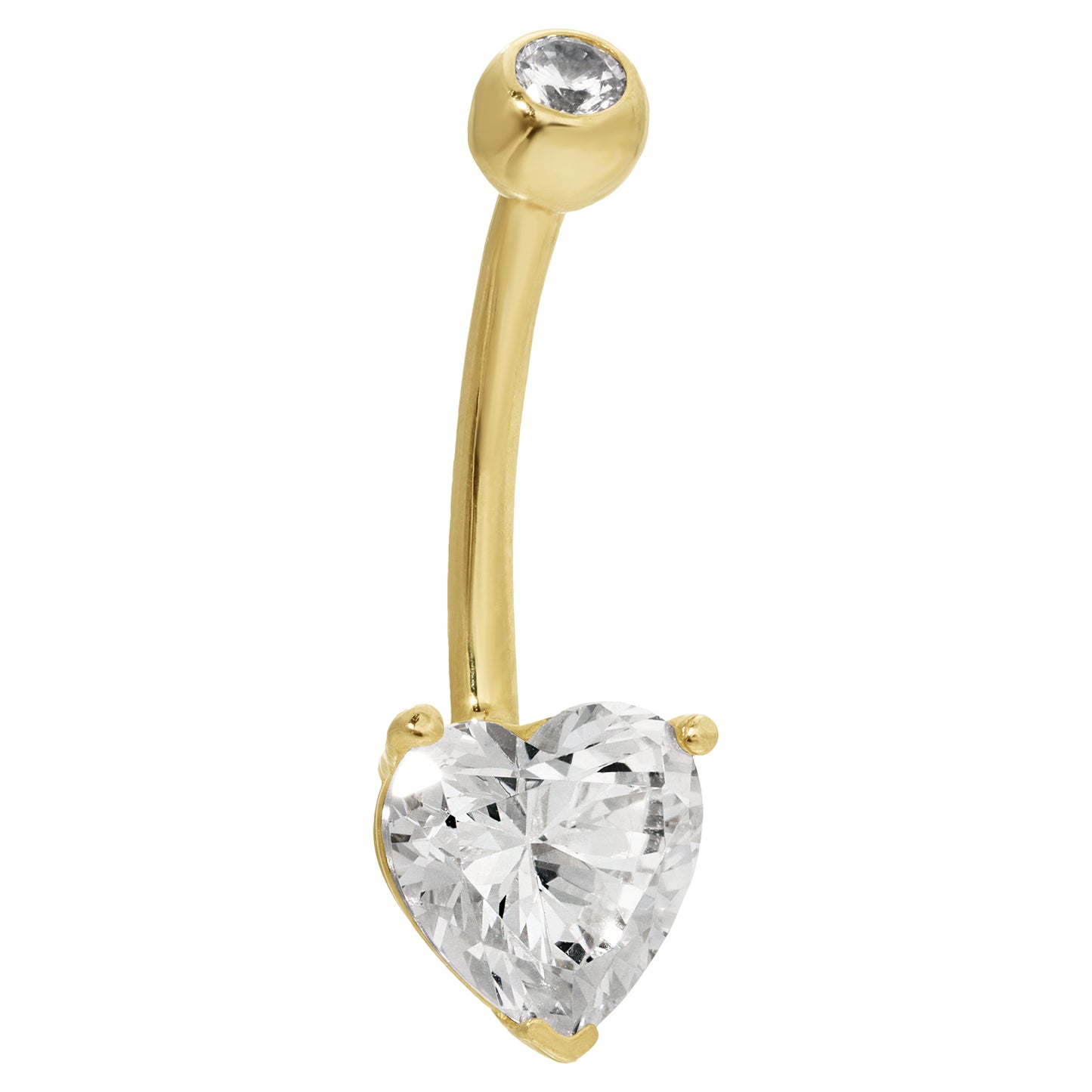 14k Solid Gold Banana Belly Ring Heart Prong Setting Zircon