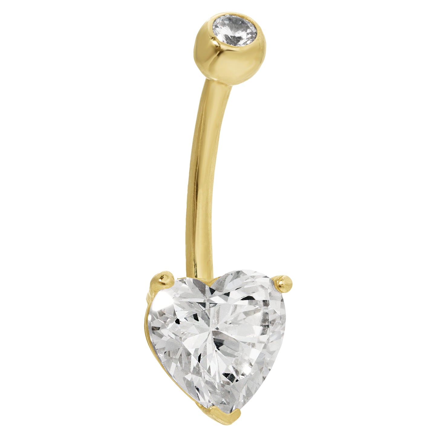 14k Solid Gold Banana Belly Ring Heart Prong Setting Zircon