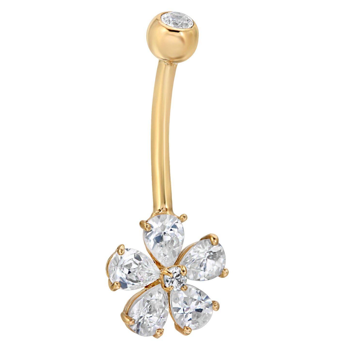 14k Solid Gold Banana Belly Ring Flower Design