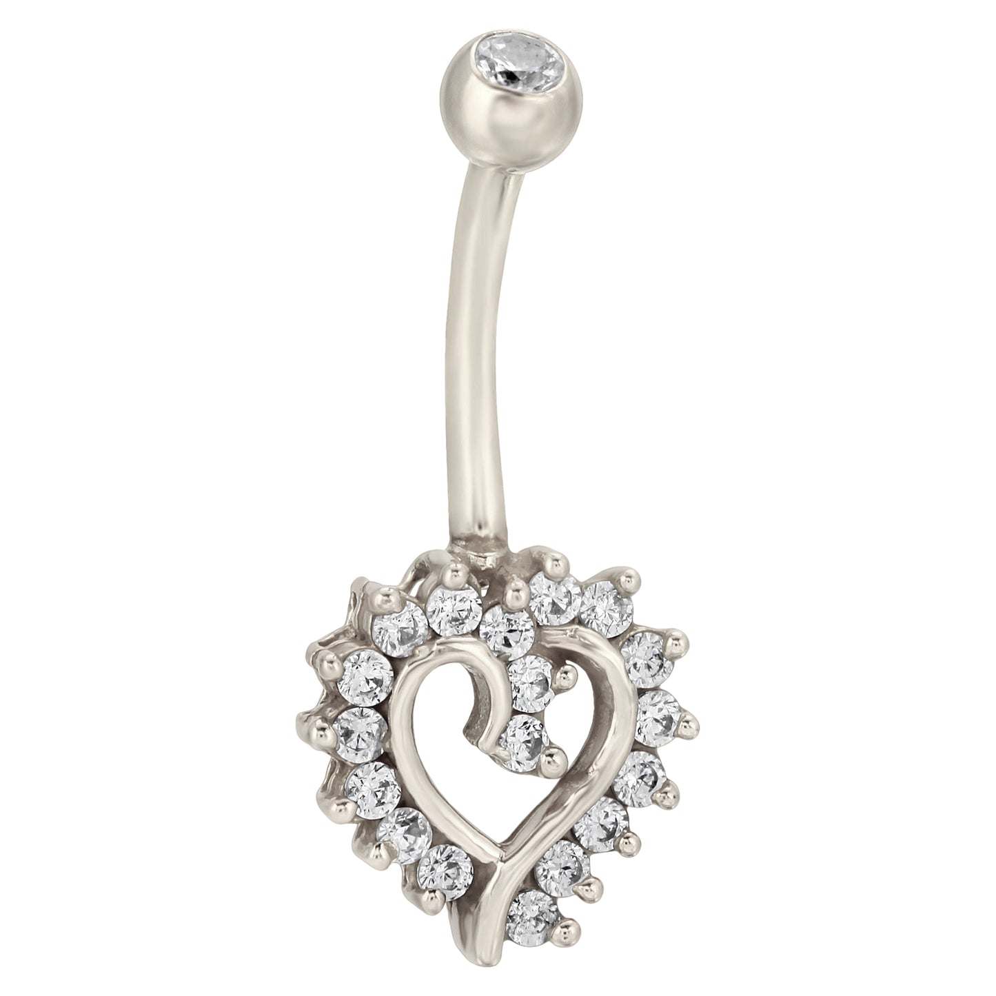 14k Solid Gold Banana Belly Ring with 11mm Heart Design