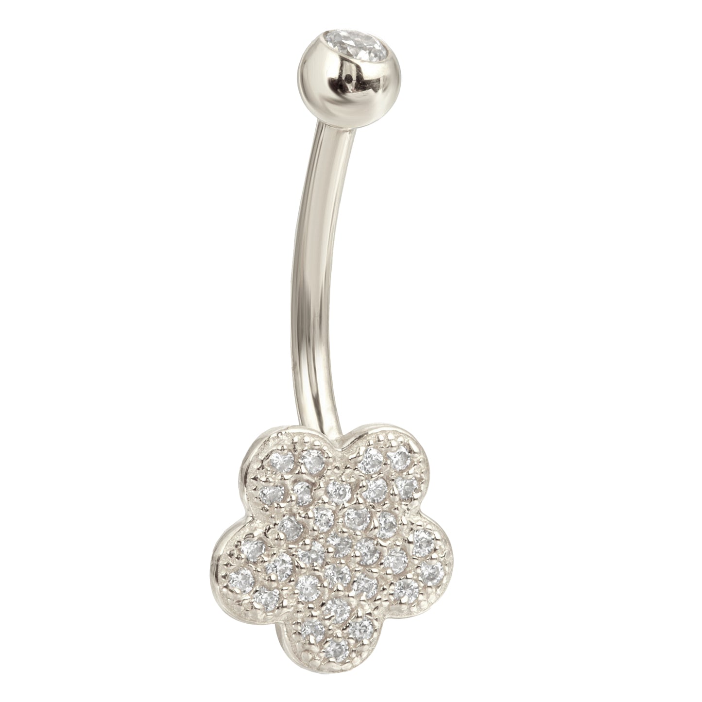 14k Solid Gold Banana Belly Ring with 9mm Flower Design