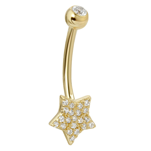 14k Solid Gold Banana Belly Ring with 8mm Star Design