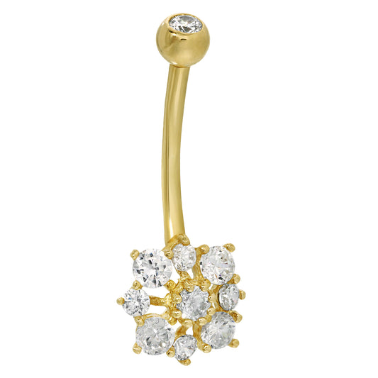 14k Solid Gold Banana Belly Ring with 9.5mm Snow Design