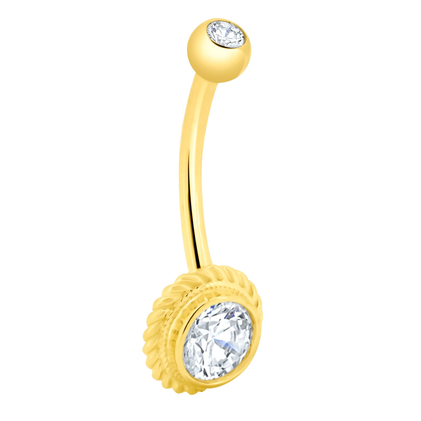 14k Gold Round CZ in Bezel Setting Belly