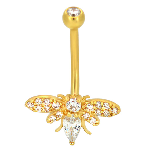 14k Solid Gold Bee with Multi CZ Belly Ring