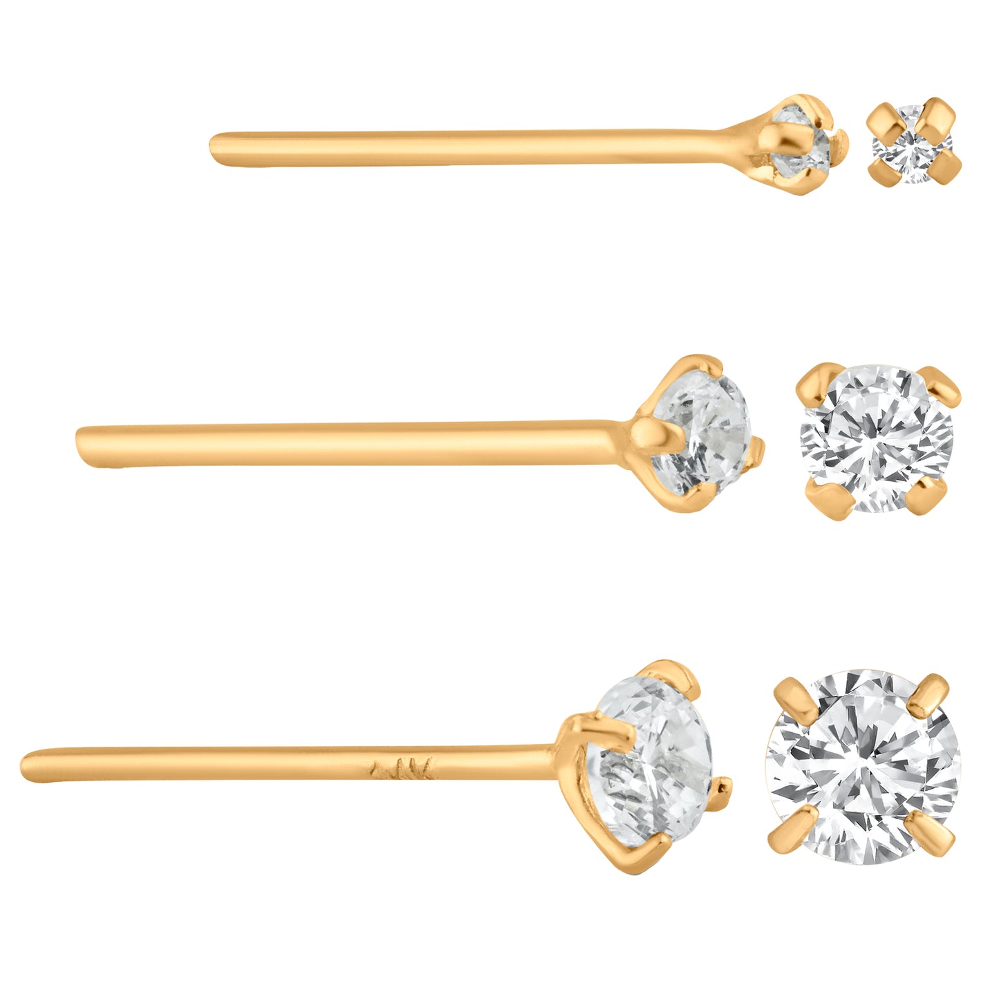 14k Solid Gold Round SI1 Diamond Nose Stud, Prong Setting, 12mm Bar Length, Sexy Jewelz, Los Angeles