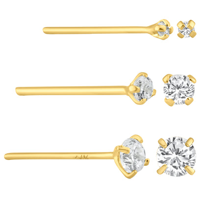 14k Solid Gold Round SI1 Diamond Nose Stud, Prong Setting, 12mm Bar Length, Sexy Jewelz, Los Angeles