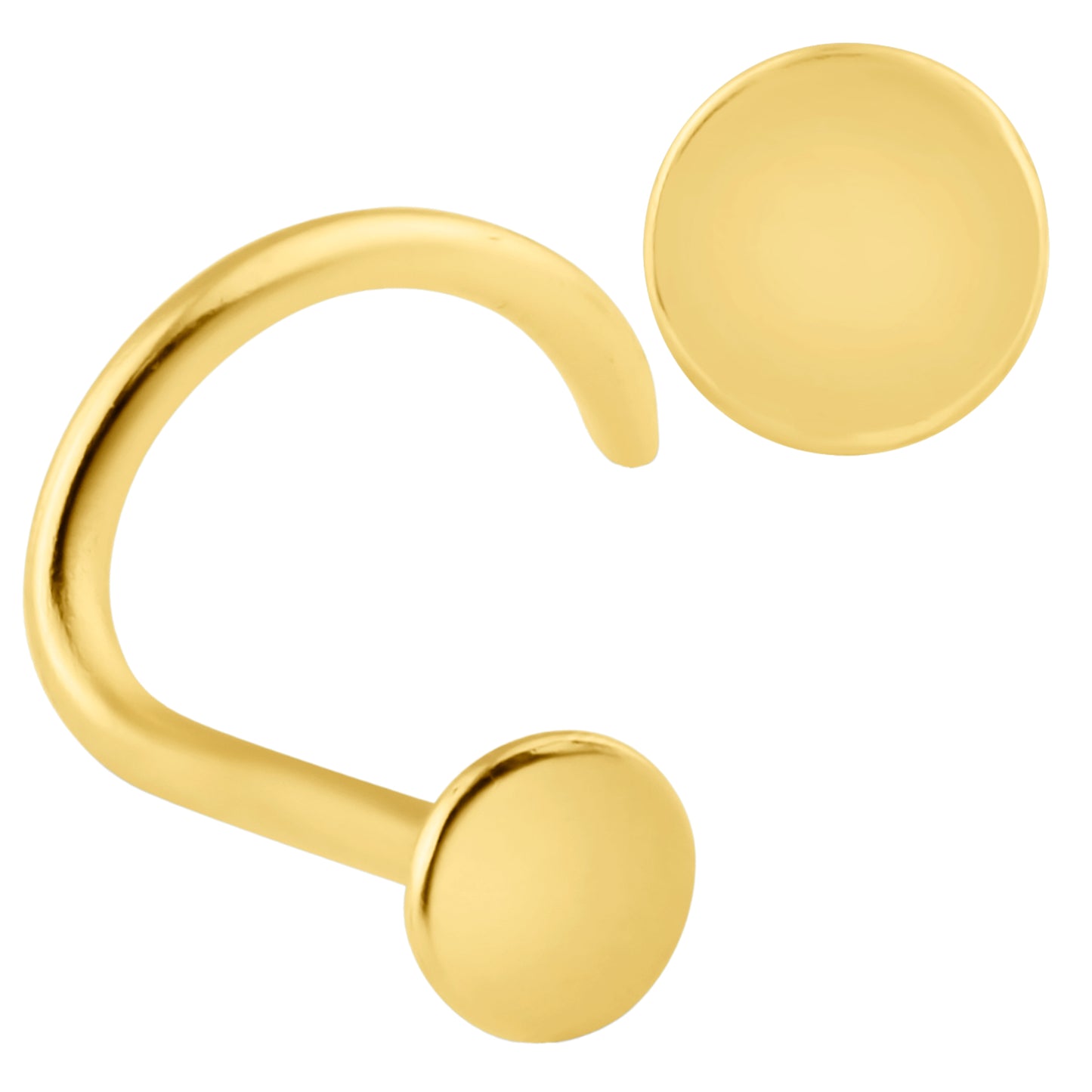 14k Solid Gold Nose Ring Disc Design, 2mm Round, 7mm Length, 22g Bar, Minimalist Jewelry, Sexy Jewelz, Los Angeles