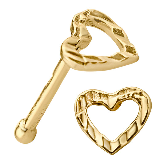 14k Solid Gold Tunnel Heart Nose Bone, 7mm Length, 22g Thickness Bar, Unique Jewelry, Sexy Jewelz, Los Angeles