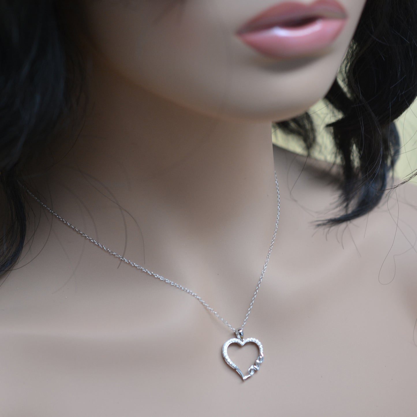 925 Sterling Silver CZ Studded Hollow Heart with LOVE word Pendant Necklace