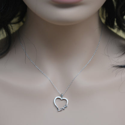 925 Sterling Silver CZ Studded Hollow Heart with LOVE word Pendant Necklace