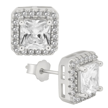 925 Sterling Silver Square CZ Earrings, Stud Backing, Elegant Jewelry, Hypoallergenic, Gift for Her