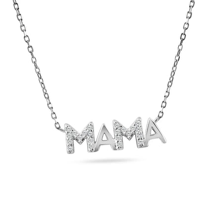 925 Sterling Silver Mama with CZ Studded M Pendant Necklace