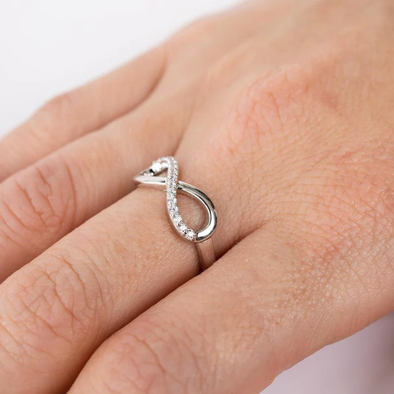 925 Sterling Silver Half CZ Studded Infinity Ring