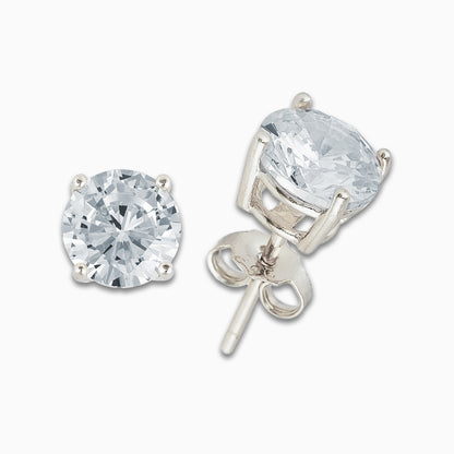 925 Sterling Silver Push Back Earrings with Round Cubic Zirconia