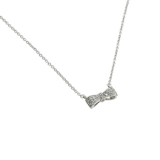 925 Sterling Silver CZ Studded Bow Tie Pendant Necklace