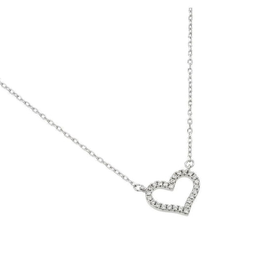 925 Sterling Silver Hollow Heart Studded with CZ Pendant Necklace