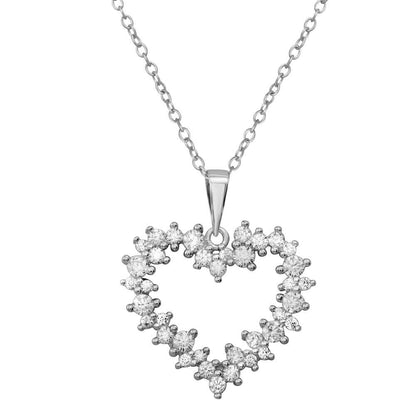 925 Sterling Silver Hollow Heart with Single Multi CZ Pendant Necklace