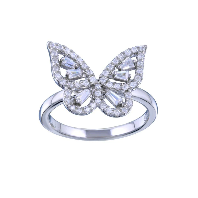 925 Sterling Silver CZ Studded Butterfly Ring