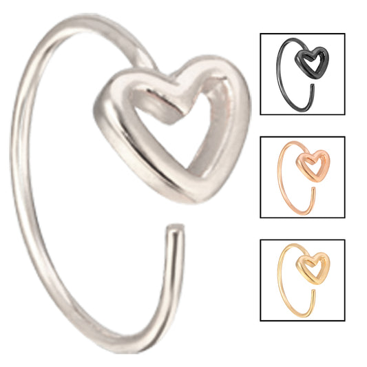 Hollow Heart Design Nose Hoop, 925 Sterling Silver 22g Thickness, Cute Nose Ring, Heart Shaped Hoop, Sexy Jewelz, Los Angeles