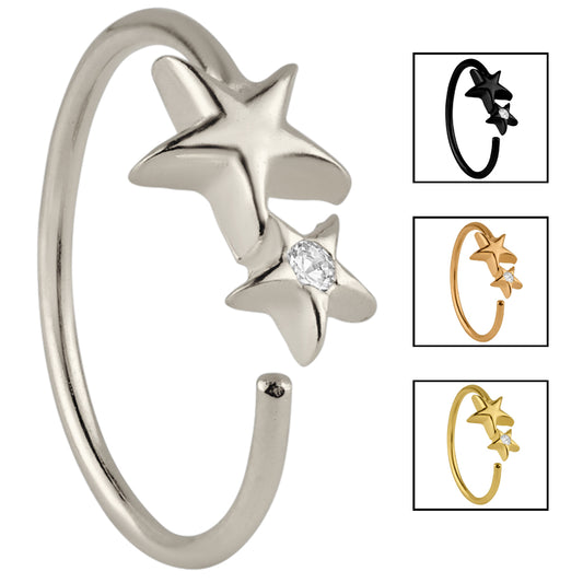 Double Star Design Nose Hoops, 925 Sterling Silver, 22g Thickness, 8mm Wide, Statement Nose Jewelry, Sexy Jewelz, Los Angeles