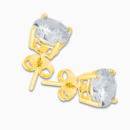 925 Sterling Silver Gold Plated Push Back Earrings with Round Cubic Zirconia