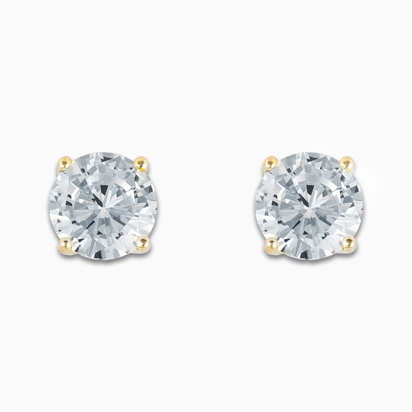 925 Sterling Silver Gold Plated Push Back Earrings with Round Cubic Zirconia