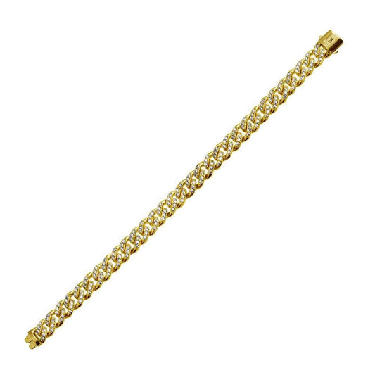 925 Sterling Silver Gold Plated CZ Studded Miami Cuban Link Bracelet