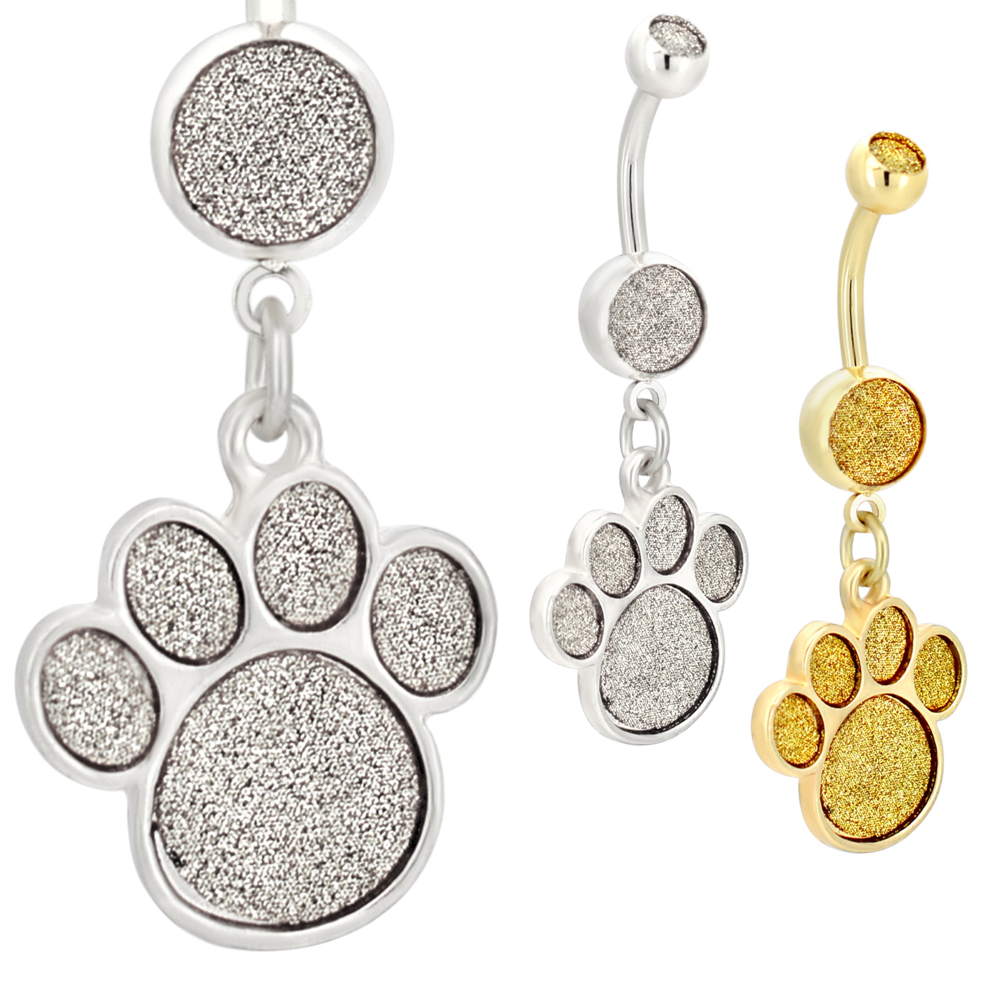 Dangling Dog Paw Print Belly Button Ring, Stainless Steel Sandpaper Design Navel Piercing