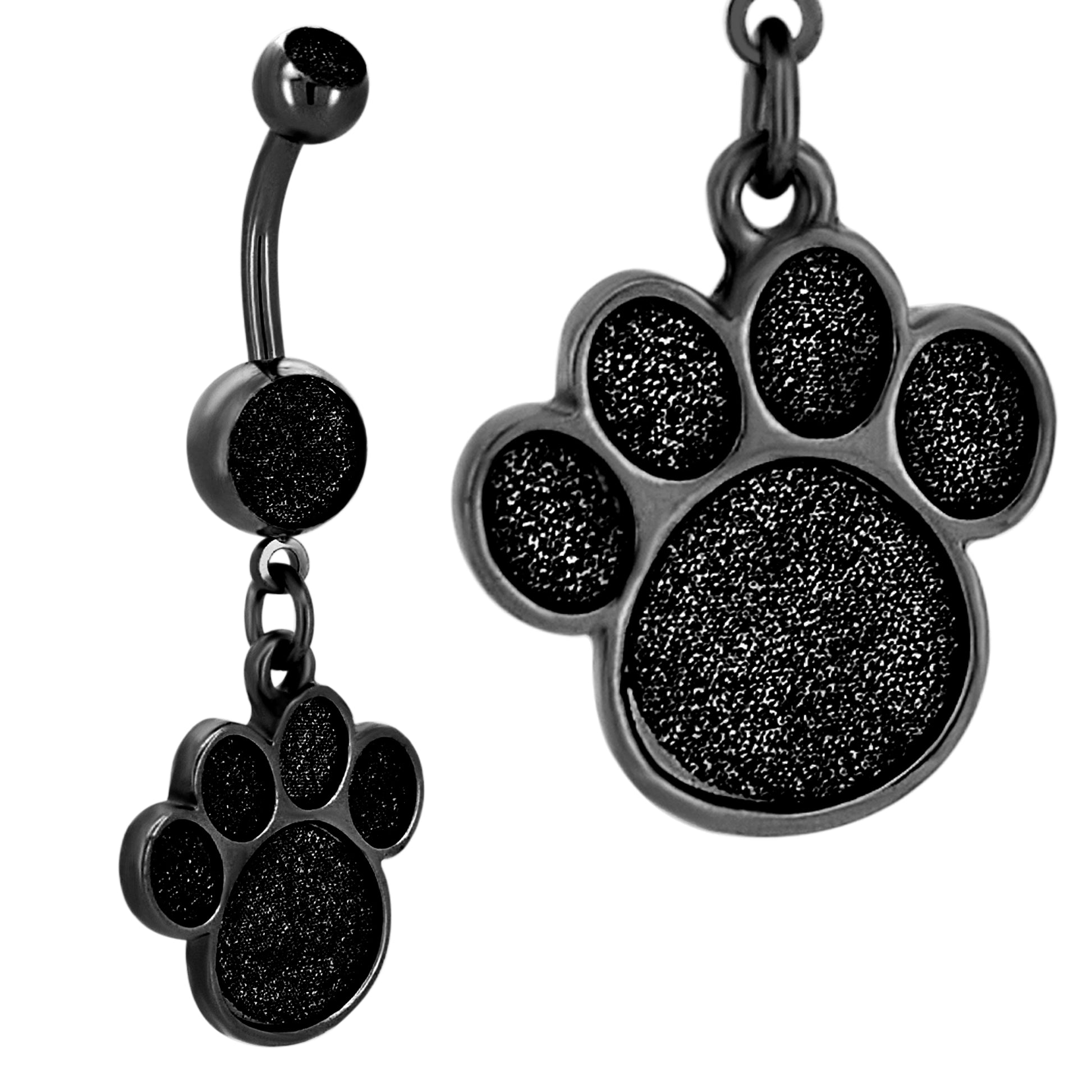 Dangling Dog Paw Print Belly Button Ring, Stainless Steel Sandpaper Design Navel Piercing