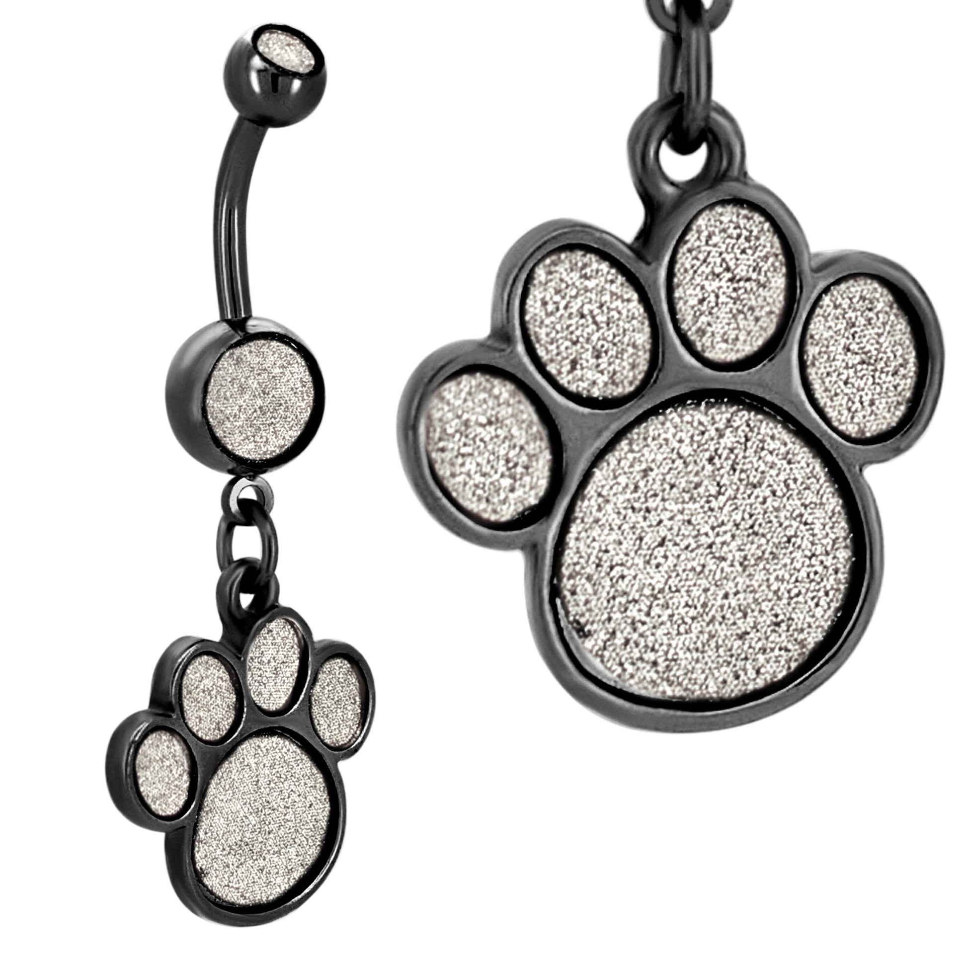 Dangling Dog Paw Print Belly Button Ring, Stainless Steel Sandpaper Design Navel Piercing