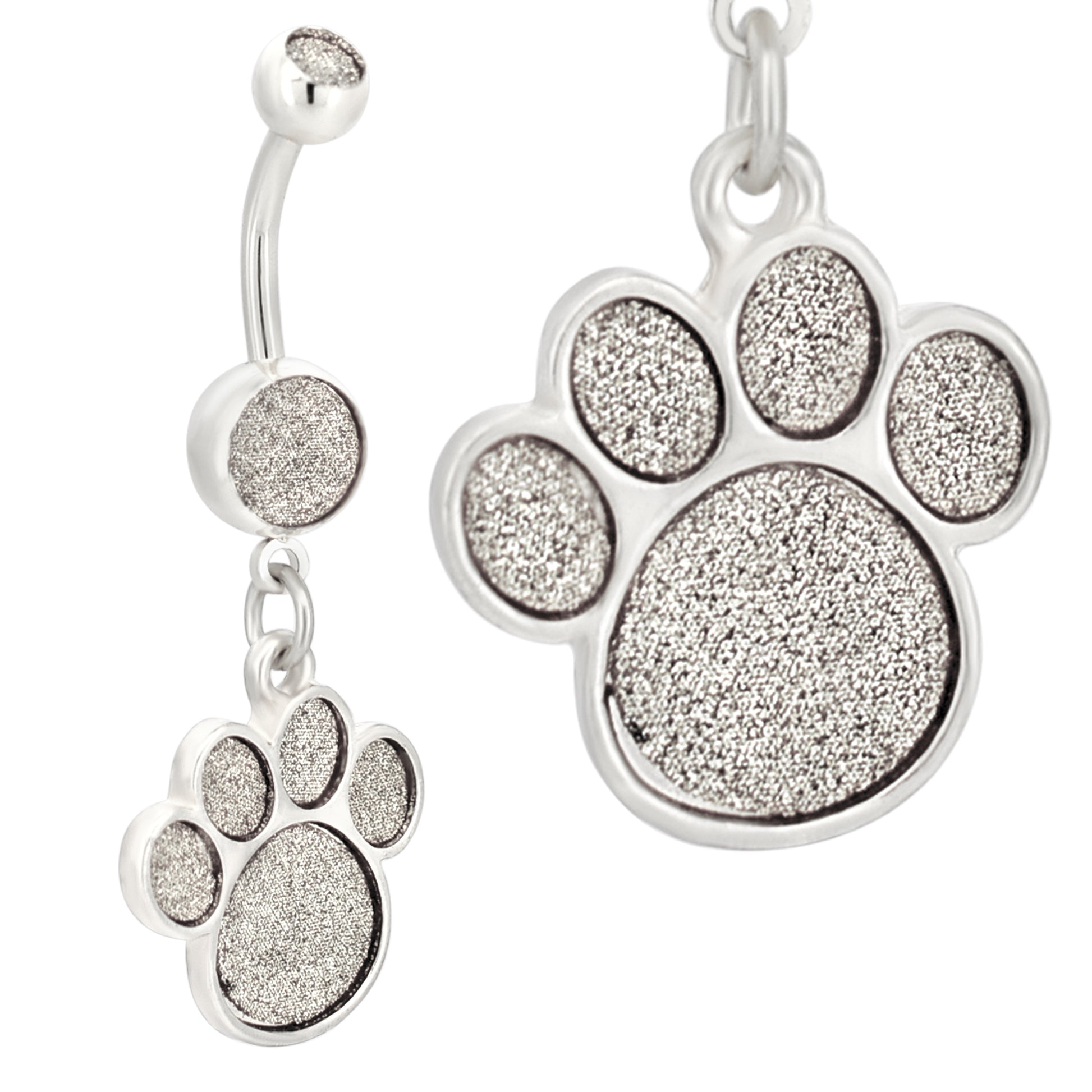 Dangling Dog Paw Print Belly Button Ring, Stainless Steel Sandpaper Design Navel Piercing