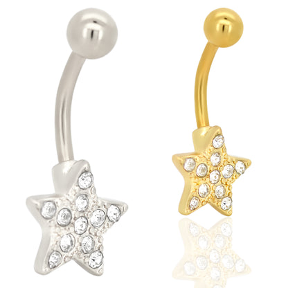 Star Zircon Navel Ring, Stainless Steel Banana Belly, Body Piercing Jewelry, Fashion Statement