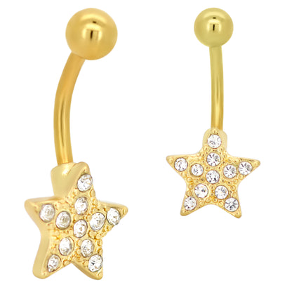 Star Zircon Navel Ring, Stainless Steel Banana Belly, Body Piercing Jewelry, Fashion Statement